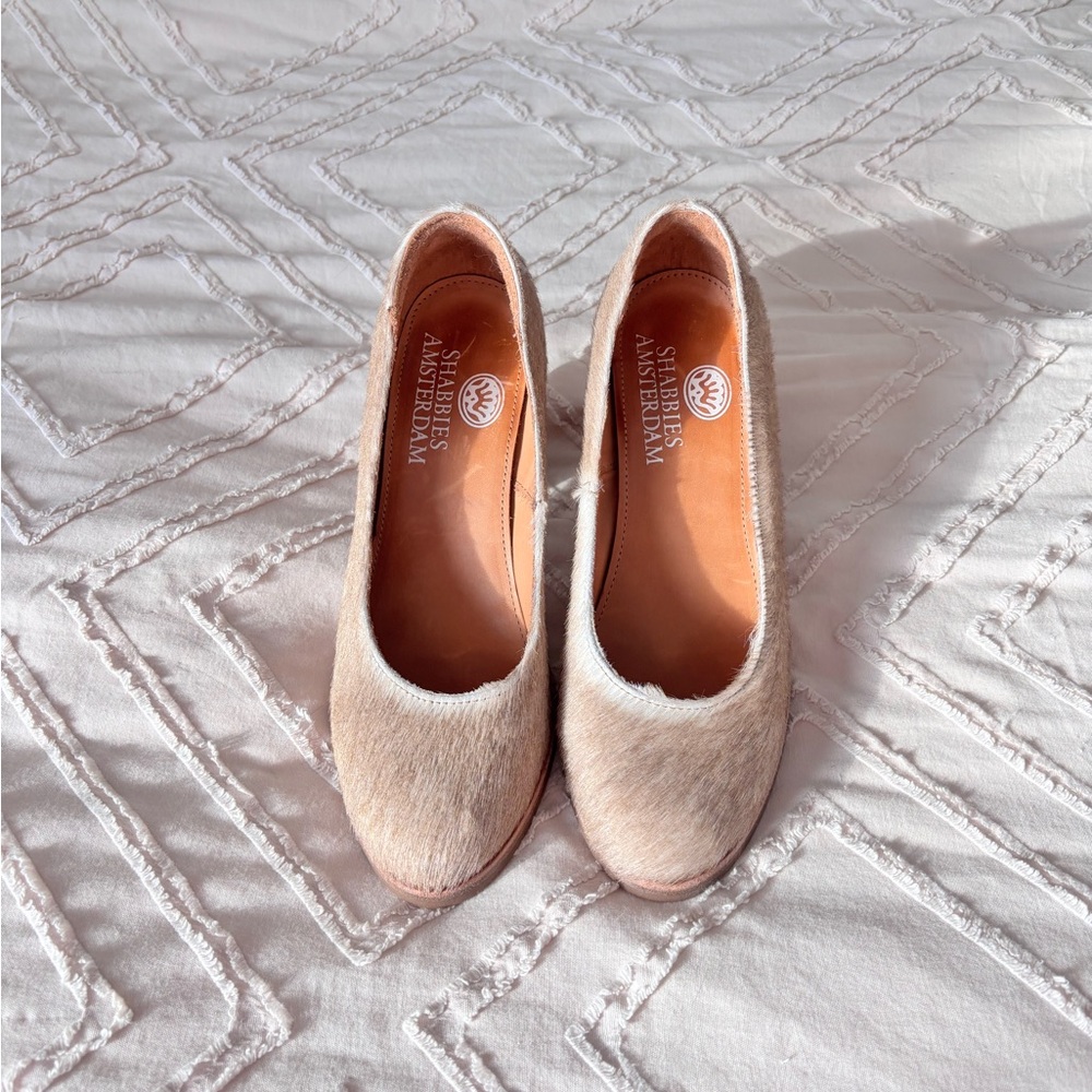Shabbies Amsterdam Beige Haircalf Round-Toe Pumps